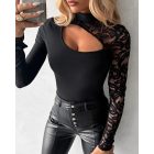 Rhinestone Bandeau Sheer Mesh Slim Fit Long Sleeve Tee Sexy Top