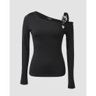 Long Sleeve Slim Fit Tops Casual Cold Shoulder Buckled Blouse Shirts