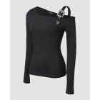 Long Sleeve Slim Fit Tops Casual Cold Shoulder Buckled Blouse Shirts