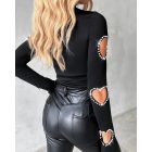 Beaded Decor Cutout Long Sleeve Top