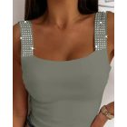 Rhinestone Embellished Thick Strap Tank Top
