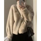 Womens High Neck Open Front Long Sleeve Faux Fur Crop Coat Soft Winter Warm Jacket Outerwear