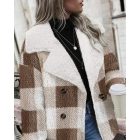 Plaid Print Double Breasted Teddy Coat