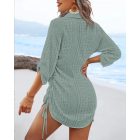 V-Neck Roll Up Sleeve Hollow-out Drawstring Mini Dress Vacation Dress