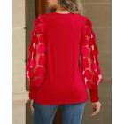 Contrast Lace Round Neck Lantern Sleeve Ruched Blouse Elegant Shirt