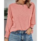 Round Neck Shirred Lantern Sleeve Long Sleeve Softy Basic T-Shirt Casual Tee
