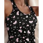 2PCS Pajamas Sets Floral Print U Neck Sleeveless Tank Top and Casual Drawstring Shorts Set