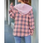 Plaid Pattern Pocket Design Button Down Hooded Shacket