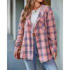 Plaid Pattern Pocket Design Button Down Hooded Shacket