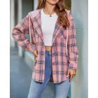 Plaid Pattern Pocket Design Button Down Hooded Shacket