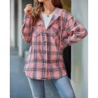 Plaid Pattern Pocket Design Button Down Hooded Shacket