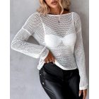 Pearls Strap Backless Twisted Knit Sweater Hollow Out Long Sleeve Top