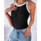 Contrast Binding Tank Tops Summer Sleeveless Basic Cami Top Shirt Slim Knit Ribbed Racerback Blouses