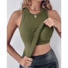 ChicMe Built-in Bra Crewneck Tank Top Terry Towelling Lined Sleeveless Slim Fit Layering Shirt Tops