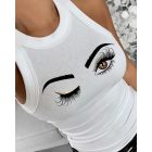 Eyelash Print Casual Tank Top