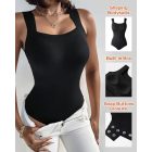 ChicMe 2PCS ContourX U Neck Shapewear Built-in Bra Sleeveless High Strechy Slim Fit Tank BodySuits