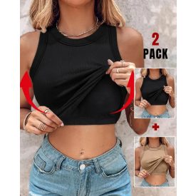   ChicMe Built-in Bra 2 Piece Crewneck Tank Top Terry Towelling Lined Sleeveless Slim Fit Layering Shirt Tops