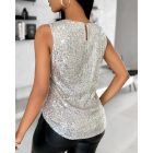 Glitter Sequin Round Neck Sleeveless Tank Casual Slim Fit Top