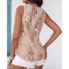 Glitter Sequin Round Neck Sleeveless Blouses Shirts Casual Sparkle Tank Top