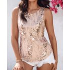 Glitter Sequin Round Neck Sleeveless Blouses Shirts Casual Sparkle Tank Top