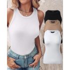 3-Pack Knit Round Neck Thick Strap Racerback Tank Tops