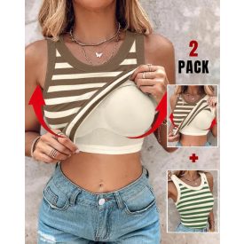   ChicMe Built-in Bra 2-Pack Striped Round Neck Built-in Bra Ribbed Tank Top