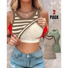 ChicMe Built-in Bra 2-Pack Striped Round Neck Built-in Bra Ribbed Tank Top