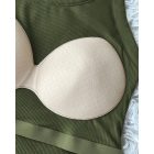ChicMe Built-in Bra 2 Piece U-Neck Long Sleeve Athletic Tank Tops with Built-In Bras Ribbed Design Casual Pack Top