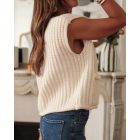 V-Neck Sleeveless Button Front Knit Vest Casual Loose Fit Sweater Top with Pockets