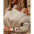 Chain Strap Cold Shoulder Button Decor Top