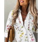 Floral Pattern Long Sleeve Shirt Eyelet Embroidery Pocket Design Blouse Top
