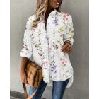 Floral Pattern Long Sleeve Shirt Eyelet Embroidery Pocket Design Blouse Top