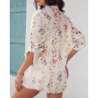 Floral Pattern Long Sleeve Shirt Eyelet Embroidery Pocket Design Blouse Top