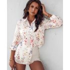 Floral Pattern Long Sleeve Shirt Eyelet Embroidery Pocket Design Blouse Top