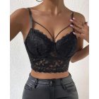 V-Neck Lace Crop Cami Top Spaghetti Strap Two Layer Bralette Bustier Tops