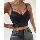 V-Neck Lace Crop Cami Top Spaghetti Strap Two Layer Bralette Bustier Tops