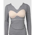 ChicMe Built-in Bra Notch Neck Long Sleeve Shirts Rib-Knit Ruched Waist Top