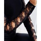Butterfly Lace Pattern Long Sleeve Top Crewneck Hollow Out Slim Fit Shirt Top
