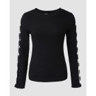 Butterfly Lace Pattern Long Sleeve Top Crewneck Hollow Out Slim Fit Shirt Top