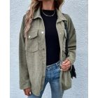 Turn-down Collar Long Sleeve Button Down Waffle Knit Shacket Loose Fit Coat with Pockets