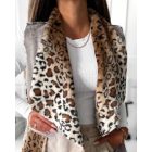 Reversible Leopard Pattern Fuzzy Fleece Lined Vest Lapel Sleeveless Casual Coat with Pockets