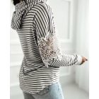 Striped Contrast Floral Lace Patch Hoodie Pullover Long Sleeve Casual Sweatshirt