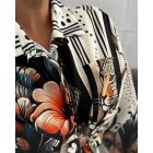 Floral Print Turn-down Collar Shirt Long Sleeve Blouse with Pocket