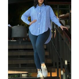   Striped Turn-down Collar Long Sleeve Blouse Casual Button Down T Shirts Top