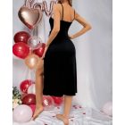 Contrast Lace V-Neck Sleeveless Babydoll Sexy Slit Slim Fit Sleepwear