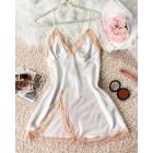 Colorblock Contrast Lace V-Neck Spaghetti Strap Satin Sleep Dress Sexy Slim Fit Slit Babydoll