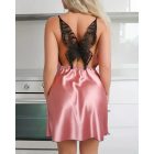 Contrast Lace Butterfly Cowl Neck Spaghetti Strap Satin Sleep Dress Sexy Slim Fit Babydoll