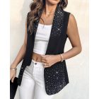 Rhinestone Decor Shawl Collar Long Sleeve Blazer Coat