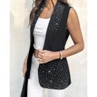 Rhinestone Decor Shawl Collar Long Sleeve Blazer Coat