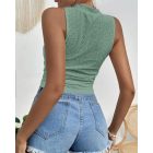 Eyelet Embroidery Textured Ruched Tank Top